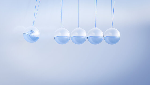 Newton's cradle filled with water, 3D Rendering