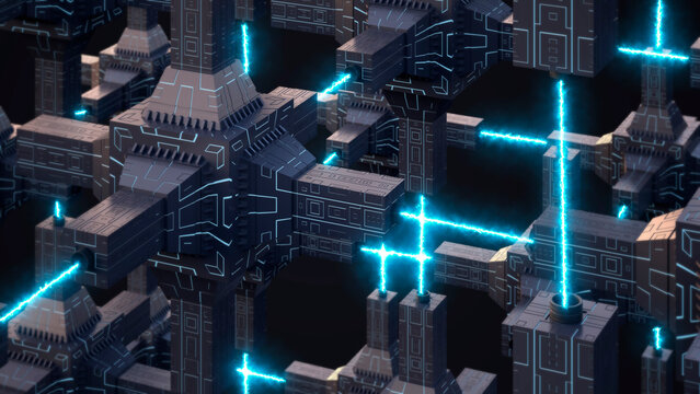 Futuristic energy network, 3d rendering