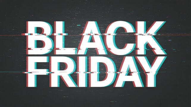 Black Friday Black Friday bold text with modern digital glitch effect on dark background for retail marketing and seasonal promotion campaigns