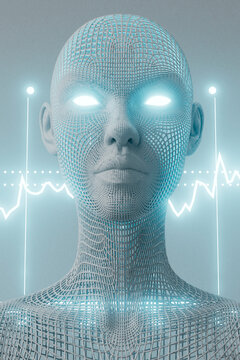 A digital humanoid analyzes financial market data in cyberspace