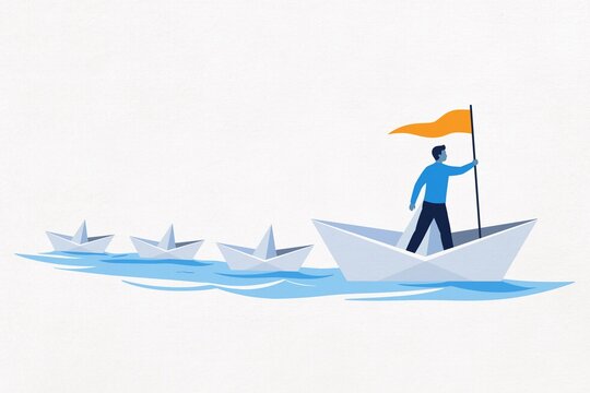 A paper boat with an orange flag leads the way forward