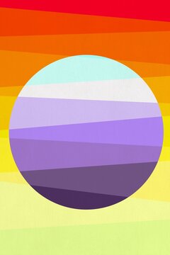 The modern abstract illustration displays a colorful geometric circle