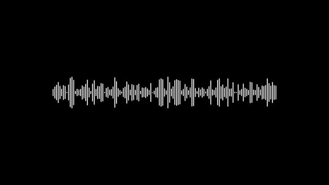 Audio waveform looping animation on a black background. Music, audio technology concept.