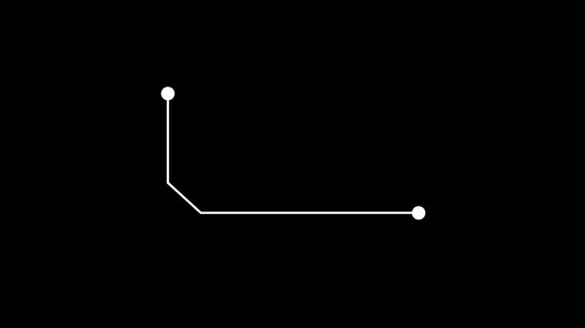 Simple PCB circuit line vector graphic featuring connecting nodes for electronic technology digital network and microchip pathway design on black background