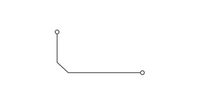 Simple PCB circuit line vector graphic featuring connecting nodes for electronic technology digital network and microchip pathway design on white background.