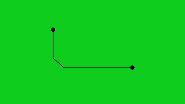 Simple PCB circuit line vector graphic featuring connecting nodes for electronic technology digital network and microchip pathway design on green background