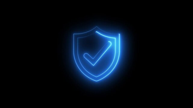 Digital shield icon hologram on black background. Security and safety Evolution. Futuristic shield icon in world of technological progress and innovation. CGI 3D render