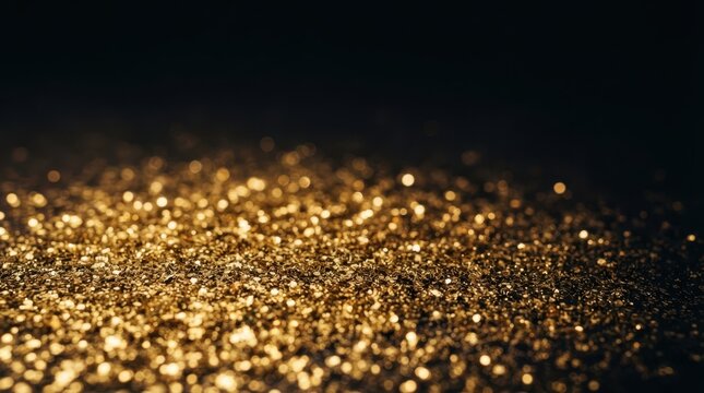 Black Friday Shimmering golden glitter particles on a dark background for festive holiday atmosphere or luxurious product presentation visuals