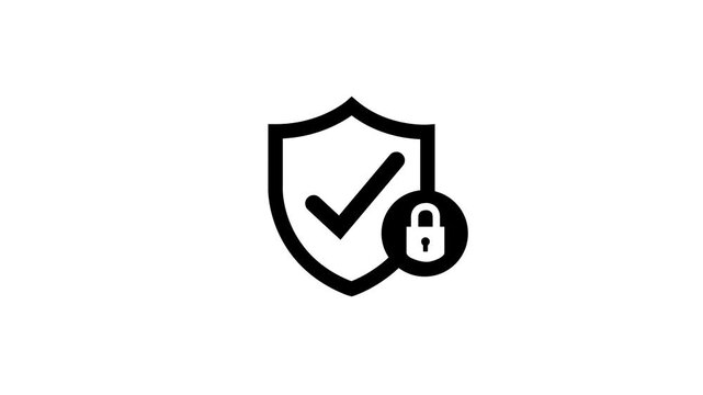 Modern security shield icon with checkmark and padlock symbol depicting cyber protection verified safety data privacy isolated on solid white background