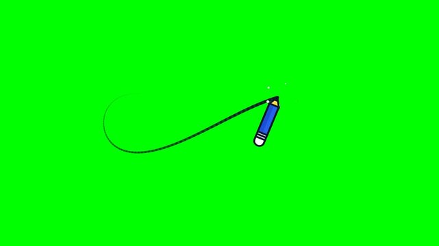 Animated Blue Pencil Drawing Curvy Line on Green Screen