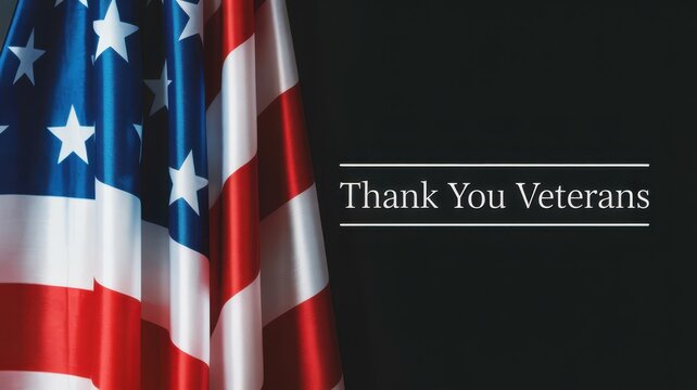Veterans Day Professional Thank You Veterans design with folded American flag on a dark background for tribute events USA