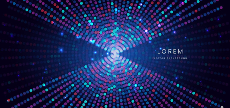 Abstract futuristic background featuring a colorful radial burst of glowing particles.