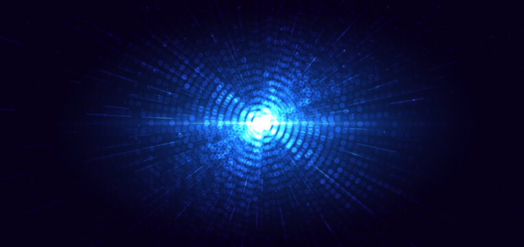 Stunning abstract background featuring a brilliant blue light burst radiating through deep space.