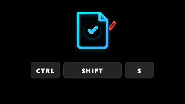 Keyboard Shortcut Ctrl Shift S Animation with Blue Save As Document Icon, Seamless Loop Software Command Motion Graphics Element, Digital Application Interface Layout