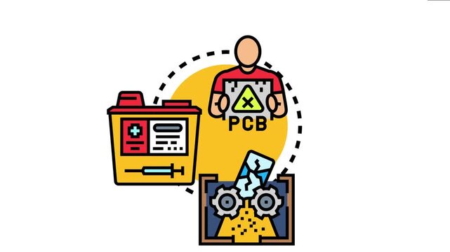 Icon concept safe management and proper disposal of medical sharps, electronic components, and general hazardous refuse, ensuring environmental safety and health