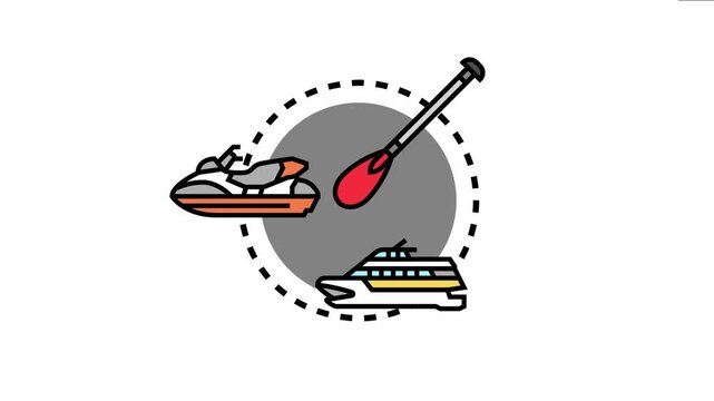 Boat registration icon legal procedures for various watercraft, including personal jet skis, motorboats, and paddles, with official documentation requirements
