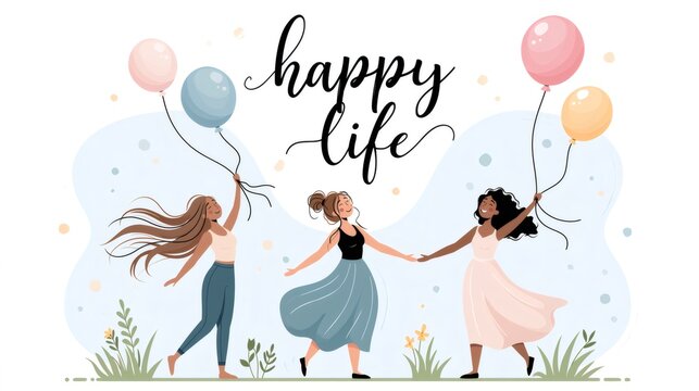 Diverse women celebrating friendship, joy, and a happy life