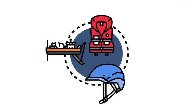 Boat hull protection concept essential equipment like life jacket, helmet, and specialized vessel for maintaining marine safety and protecting underwater infrastructure