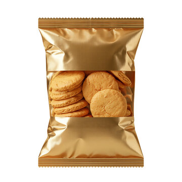 Foil snack packaging with biscuits inside, ready for enjoyment at any time and place