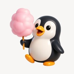 Fototapeta premium Cute penguin holding cotton candy.