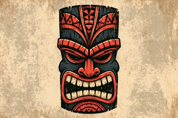 Fototapeta premium Grinning tiki mask representing polynesian culture and tribal art