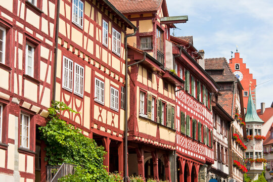Charming half-timbered houses in Meersburg's Oberstadt district offer a picturesque view of Baden-Wurttemberg, Germany