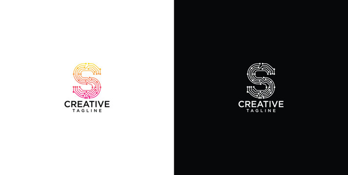Modern Abstract Letter S Logo Concept Featuring Digital Circuit Board Patterns for Technology and Innovation Branding Identity
