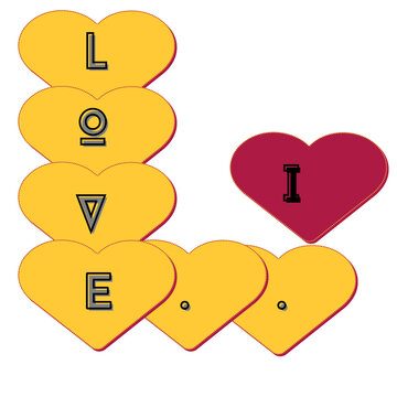 Colorful heart shapes spelling "I love you" in playful design  