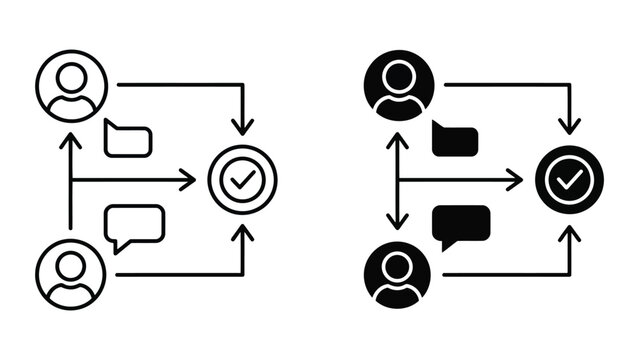 Collaborative team communication and approval workflow process icon