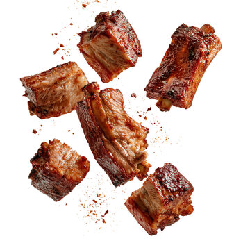 Juicy barbecue ribs pieces on a white background ready for serving at a summer gathering or barbecue party