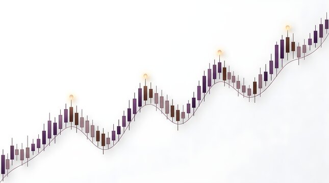 Dark purple candlestick financial chart depicting stock market growth and trading analytics
