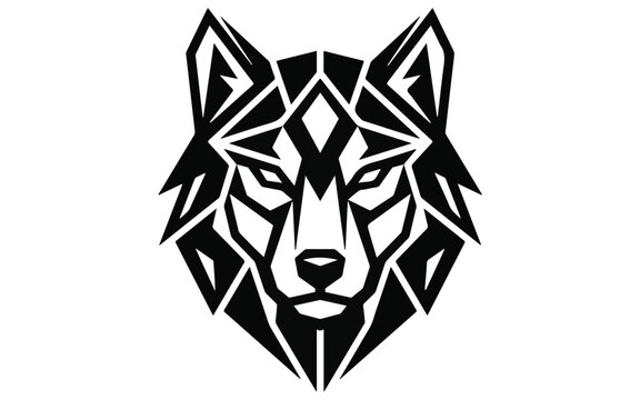 Geometric wolf head logo vector symbol. Tribal totemic emblem design for brand identity. Abstract animal mascot illustration with low poly facets