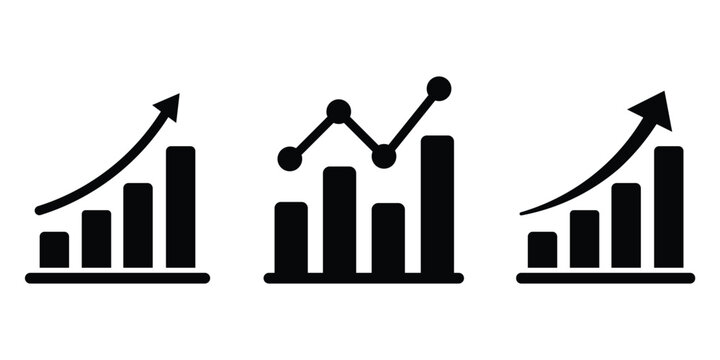  Black rising arrow set over bar graph icon