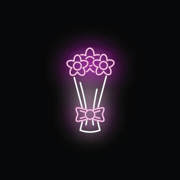 Pink glowing floral bouquet with a bow creating a sweet romantic icon