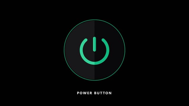 Power Button UI Element Animation with Green Glowing Effect, Seamless Loop System Startup Motion Graphics, Digital Tech Interface Interactive Dashboard Design