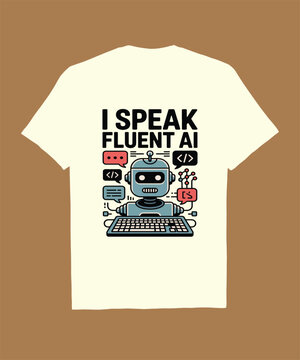 "I Speak Fluent AI" Cute Coding Robot Graphic T-Shirt