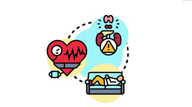 Body mass index linking obesity and sedentary lifestyle to cardiovascular, endocrine and metabolic risks with warning icons complications and prevention awareness