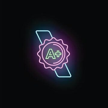 Neon light sign showing an a plus grade for educational success and quality