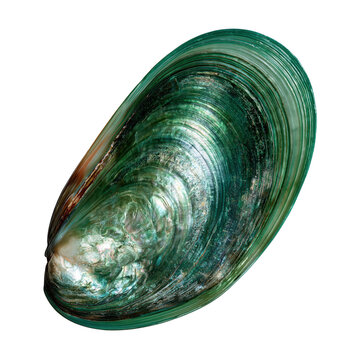 Vibrant green lipped mussel shell shows natural colors and patterns found in the ocean waters