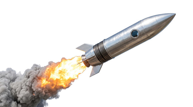 Missile Rocket Launch with Fire and Smoke PNG Isolated on a transparent background