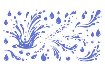 Fototapeta premium Set of blue water splashes and drops vector illustration on white background with water splash liquid splash icon drop vector fluid motion water wave splash design water symbol isolated