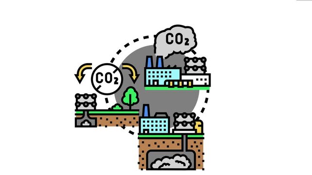 Blue net zero carbon capture technology an industrial facility emitting co2 and a system capturing atmospheric carbon dioxide for underground storage, balancing emissions