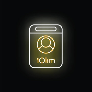 Glowing neon icon showing a person achieving a 10km running distance