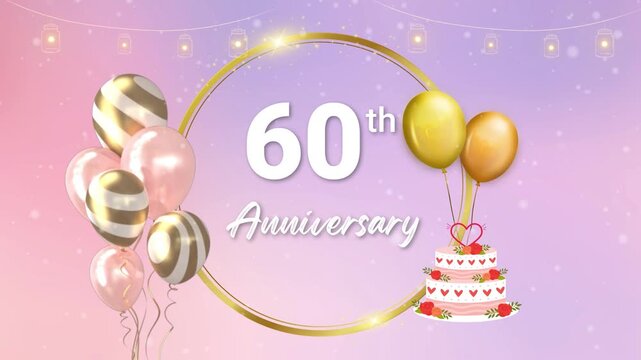 60th Anniversary Celebration Animation with Gold Balloons and Gift Boxes
