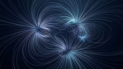 Fototapeta premium Abstract digital data stream with glowing blue light particles and flowing network lines.