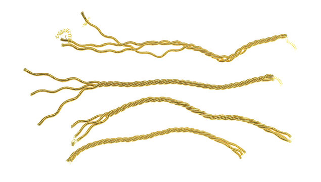 Golden string, set rope flying, isolated on white background, clipping path, design element