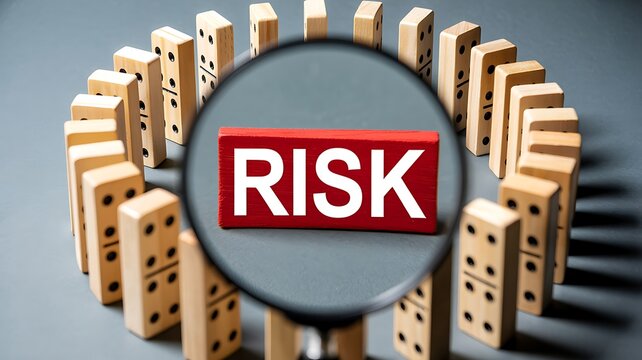 Risk assessment concept with magnifying glass identifying potential business hazards and operational threats