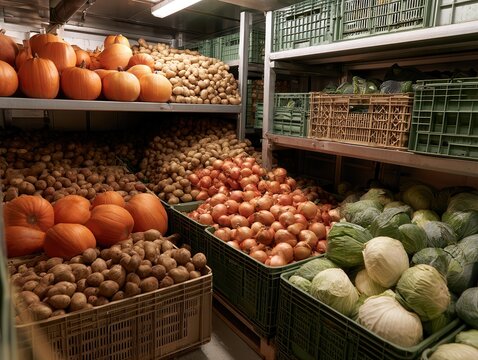 warehouse with harvested vegetables