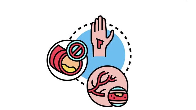 Blood vessel disease concept showing symptoms like bleeding, vascular blockages, and plaque buildup, various health issues
