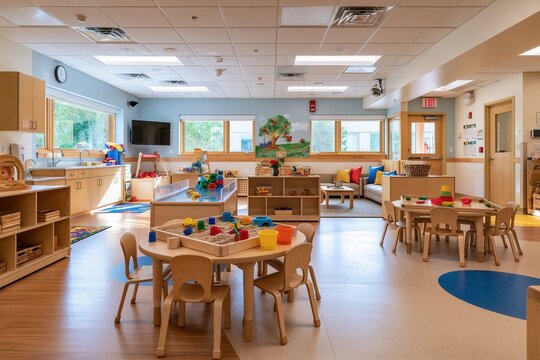 kindergarten room with educational games